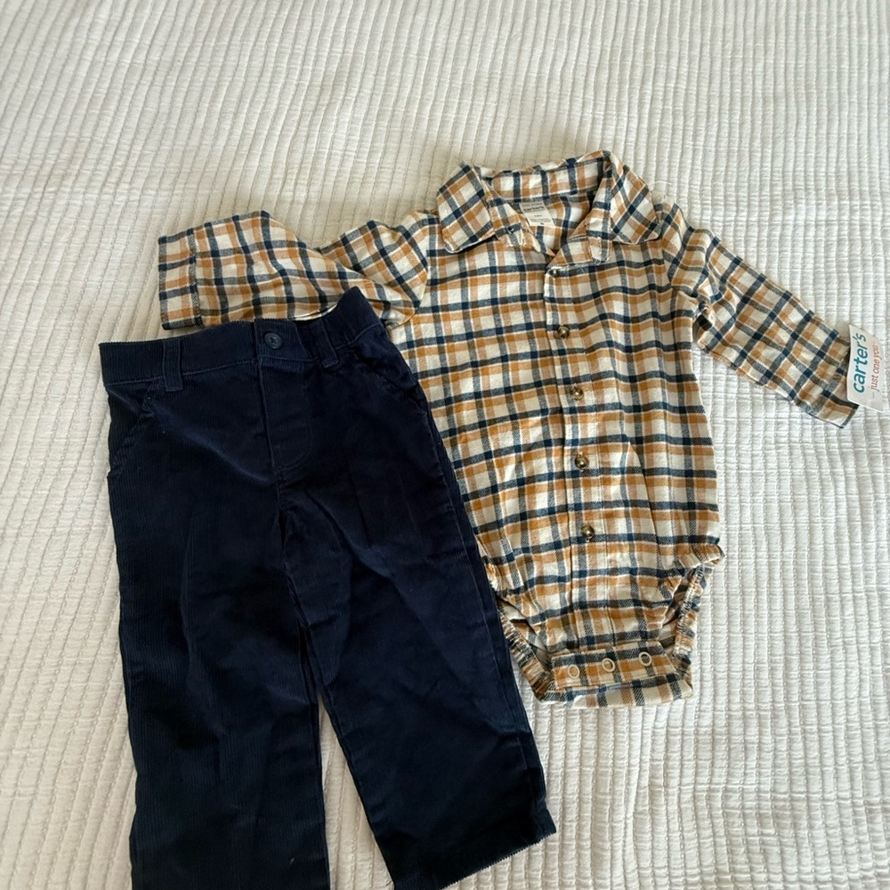 Carter's Tan and Navy Plaid Shirt
